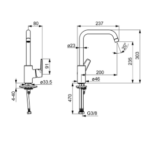 HANSAPOLO NEU Spültischmischer Ausl. 203 mm
